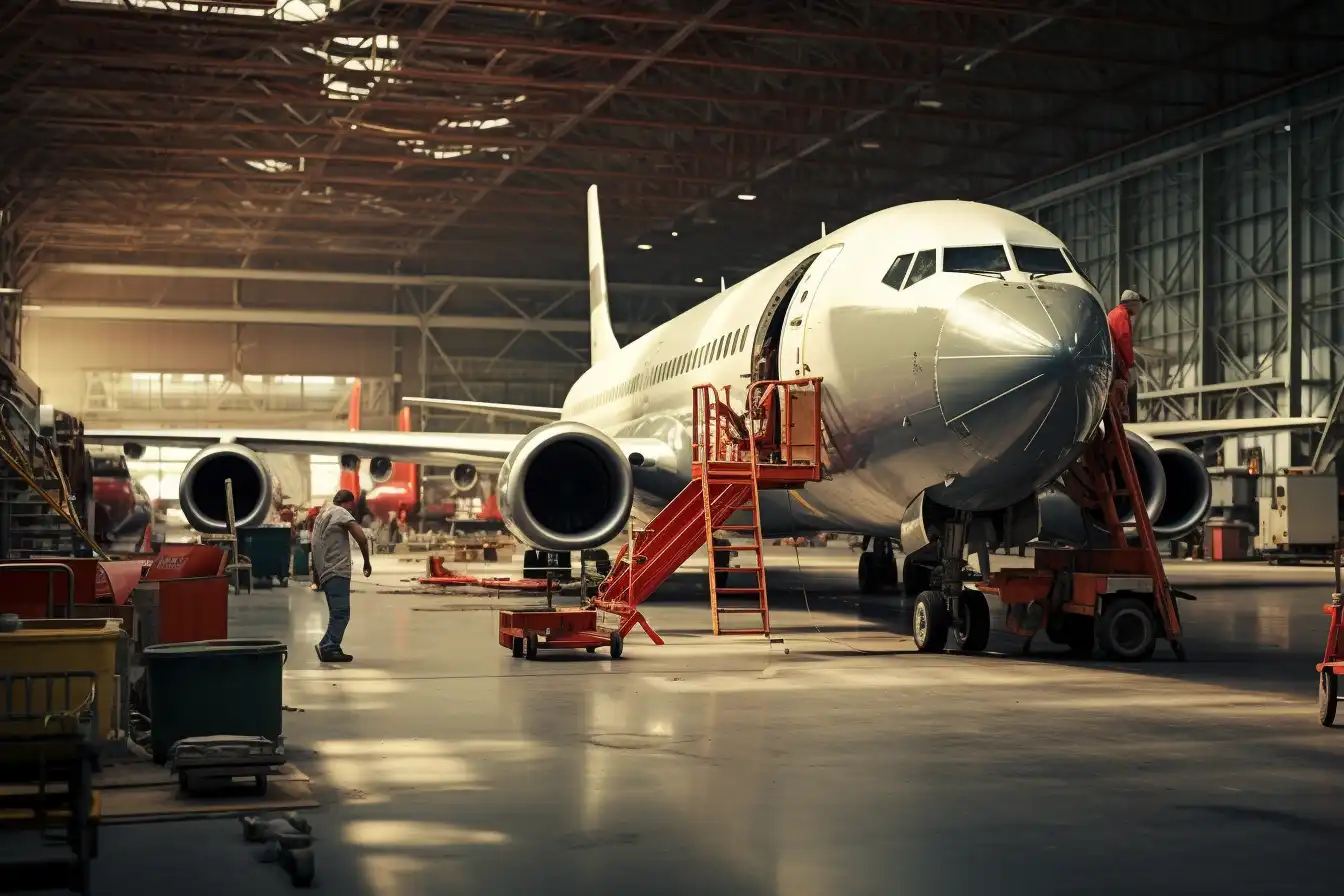 Large Plane Resting in a Hangar