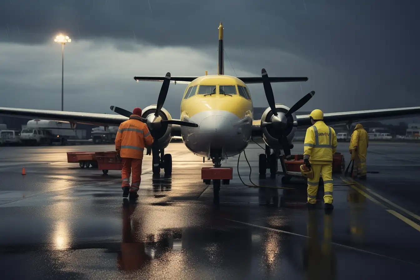 Ground Crew with Prop Plane at BJC Airport